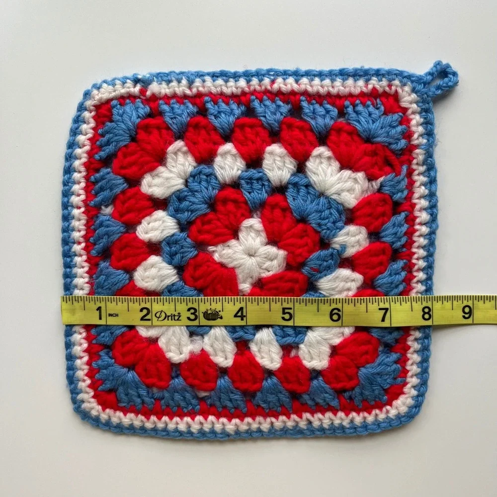 Handmade Crochet Potholder Red White Blue 8